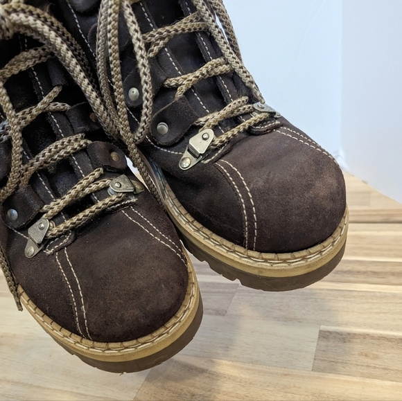 Vintage Post Card Italian Leather Ski Boots Brown Suede Chunky Hiking - Picture 8 of 12